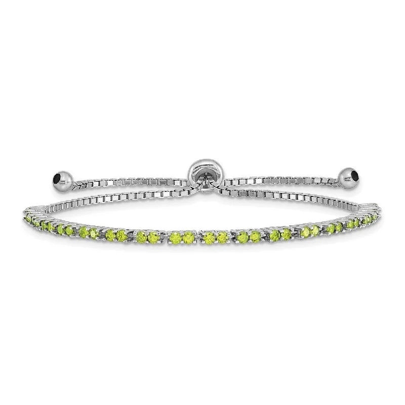 Bar chain bracelets  Curata 925 Sterling Silver Rhodium Plated August Lime CZ Cubic Zirconia Simulated Diamond Adj Bracelet