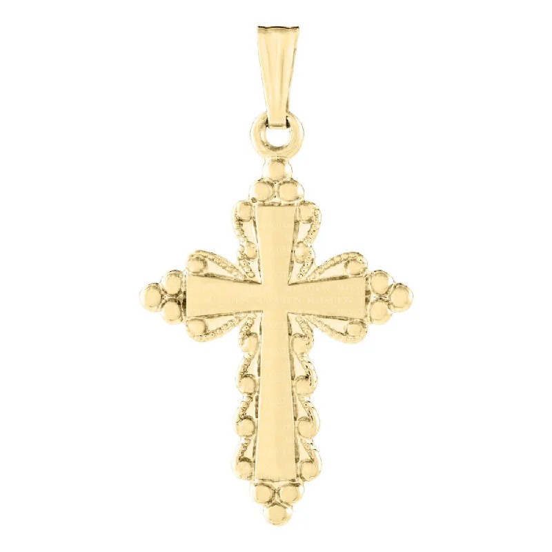 Bohemian layered necklaces  14k Yellow Gold Beaded Cross Necklace