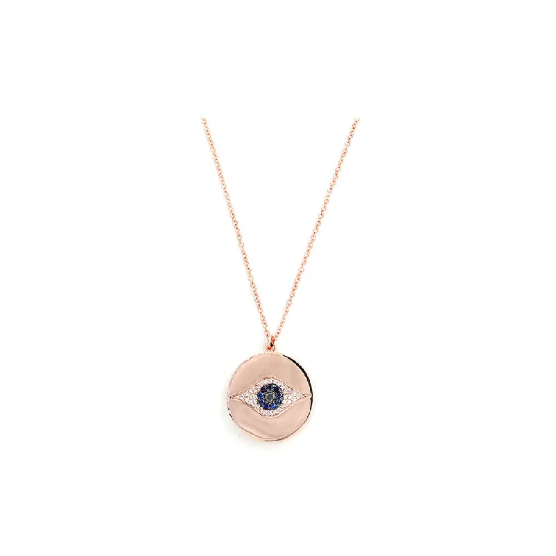 Extra long pendant necklaces  14k Rose Gold Diamond, Black Diamond and Sapphire Evil Eye Locket Necklace