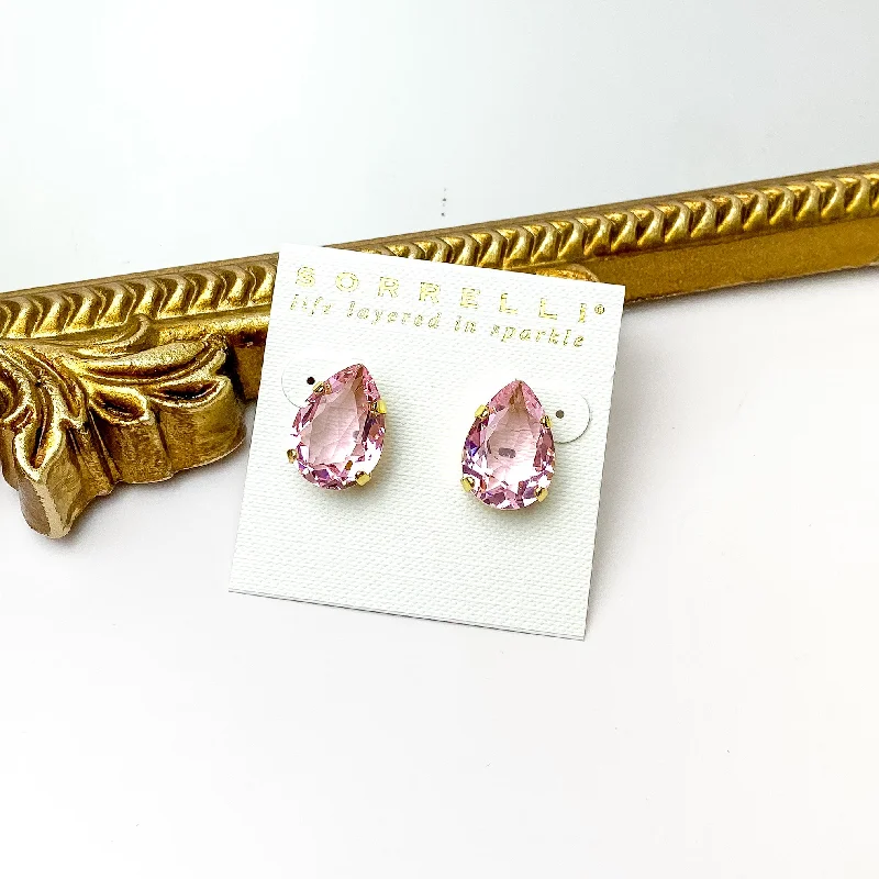 Classic pearl stud earringsSorrelli | Eileen Stud Earrings in Bright Gold Tone and Pink Pineapple Crystals