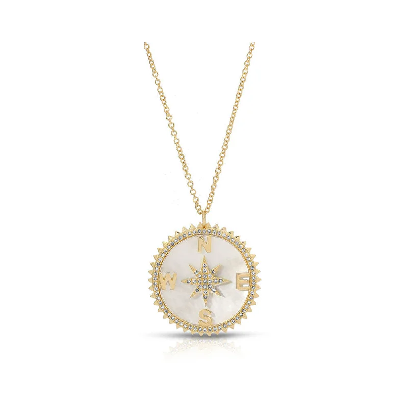 Fashion necklaces under $50  14K Yellow Gold Mother of Pearl and Diamond Compass Necklace