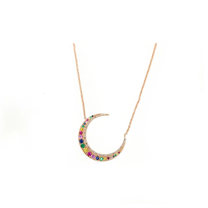 Sterling silver necklaces  14k Rose Gold Rainbow Sapphire Crescent Necklace