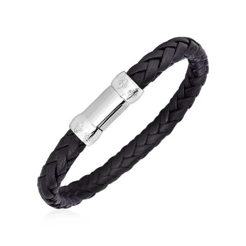 Minimalist chain bracelets  Braided Black Leather Bracelet with Sterling Silver Clasp