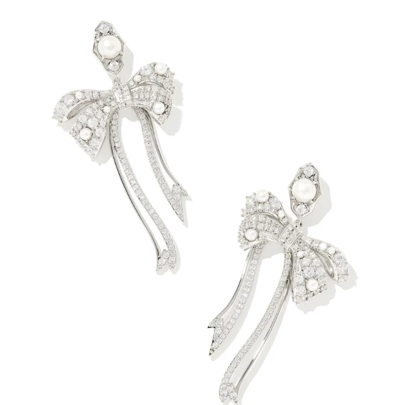 Thin wire earringsKendra Scott | Krista Silver Bow Statement Earrings in White Mix