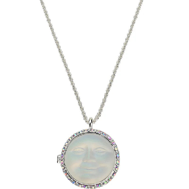 Korean fashion necklaces  Love Never Dies Glass Seaview Moon Locket Necklace (Sterling Silvertone/Crystal AB)