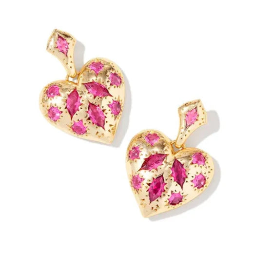 Statement earringsKendra Scott | Holland gold Heart Drop Earrings in Pink Crystal