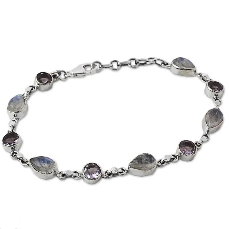 Minimalist chain bracelets  NOVICA Amethyst and Rainbow Moonstone Link Bracelet, 'Misty Lilac' (India) - 7'6" x 9'6"