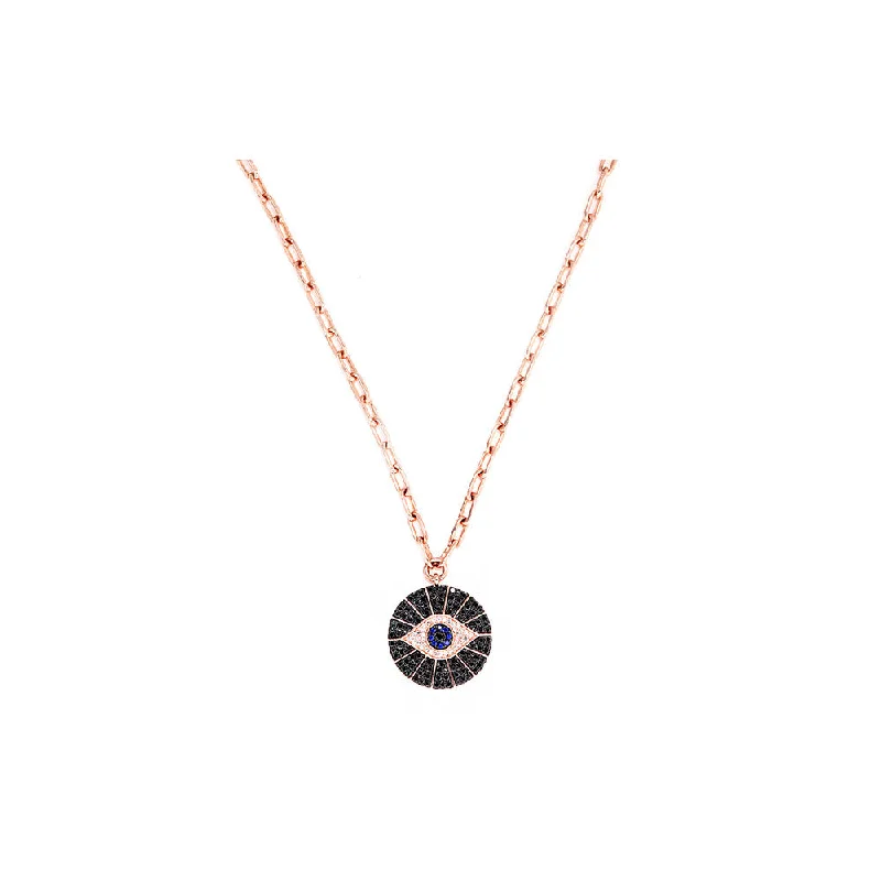 Handmade necklaces  14K Rose Gold Chain Link Diamond Pave Evil Eye Necklace