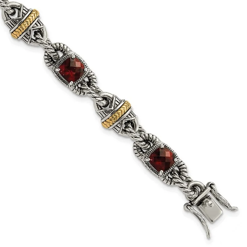 Extra long wrap bracelets  Curata 925 Sterling Silver Box Catch Closure With 14k 5.48Garnet 7.25inch Bracelet