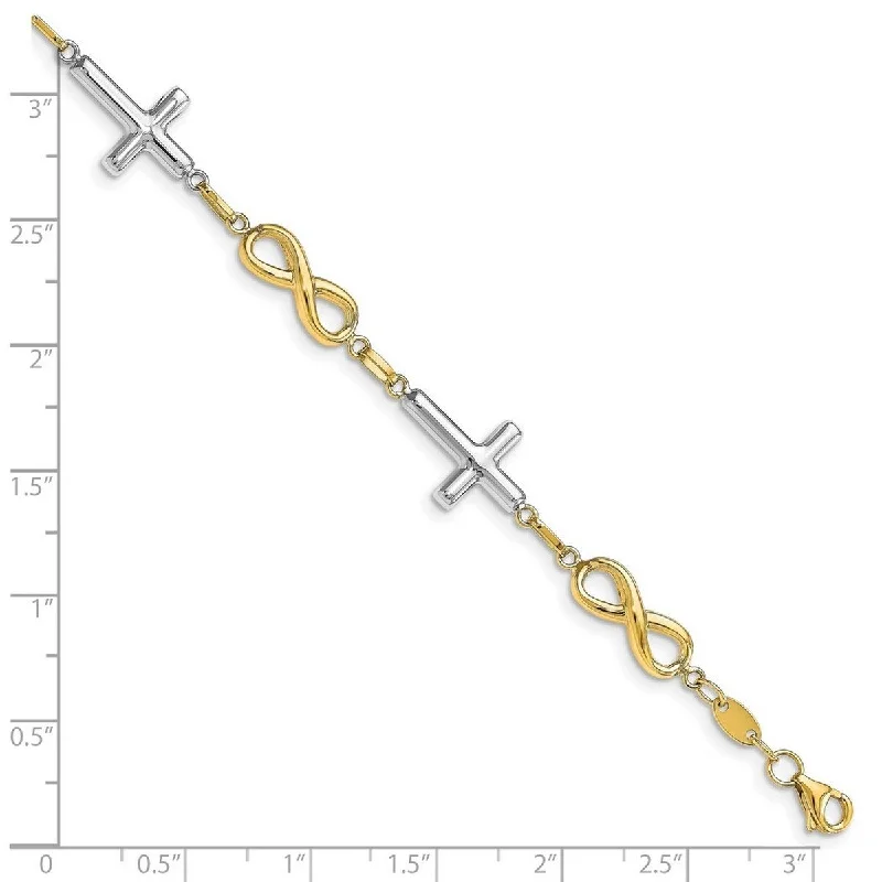 Multicolor crystal bracelets  Curata 10k Two tone Gold Sideways Cross and Infinity Link Bracelet 7.5 Inch