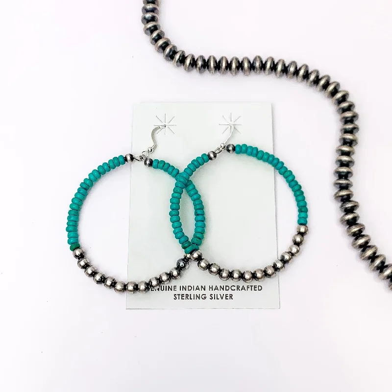 Ear climber earringsNavajo | Navajo Handmade Sterling Silver Navajo Pearl Hoop Earrings with Turquoise Beads