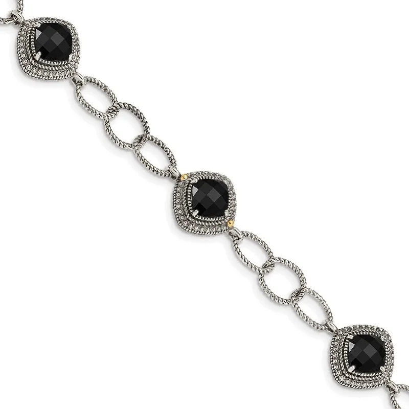 Vintage-inspired bracelets  Curata 13.26mm 925 Sterling Silver With 14k Accent Simulated Onyx 7.5inch Bracelet