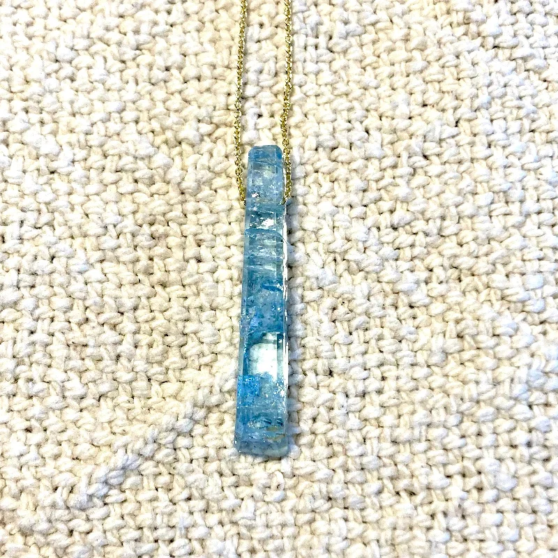 Summer beach necklaces  One of a Kind Aquamarine Sliver on 14K Gold Necklace