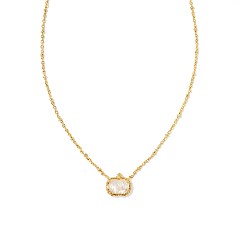 Long chain necklaces  Kendra Scott Pumpkin Gold Short Pendant Necklace in Ivory Mother of Pearl