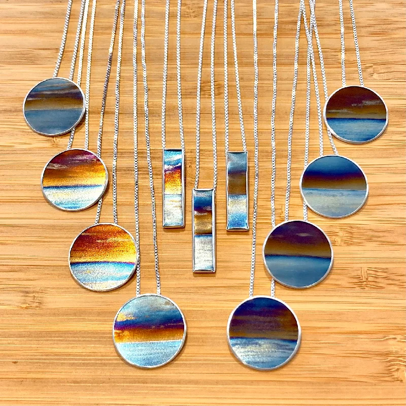 Statement necklaces for women  Flame Painted Titanium Beach Sunset Necklaces