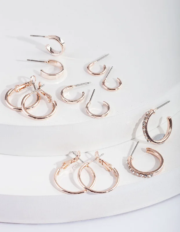 Ear climber earringsRose Gold Diamante Sleeper Earring 6-Pack