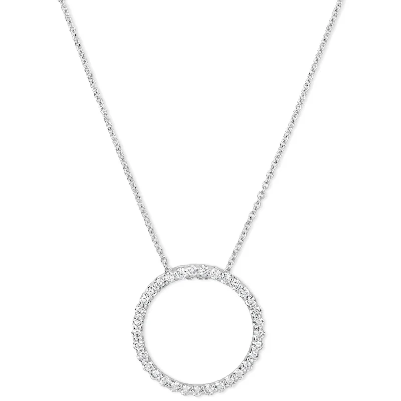 Shell necklaces for beachwear  14k White Gold Diamond Open Circle Pendant Necklace