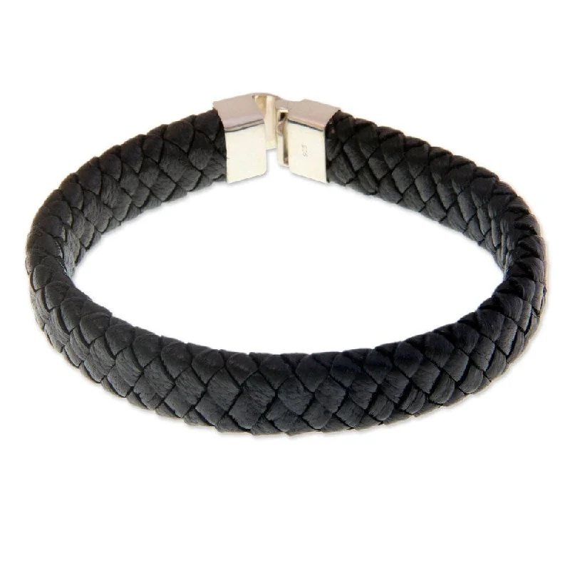 Moon and sun bracelets  Sterling Silver and Leather Men's 'Courage' Bracelet (Indonesia)