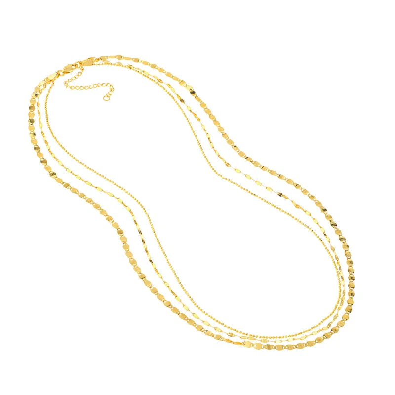 Push lock necklaces  14k Gold Triple Strand Necklace