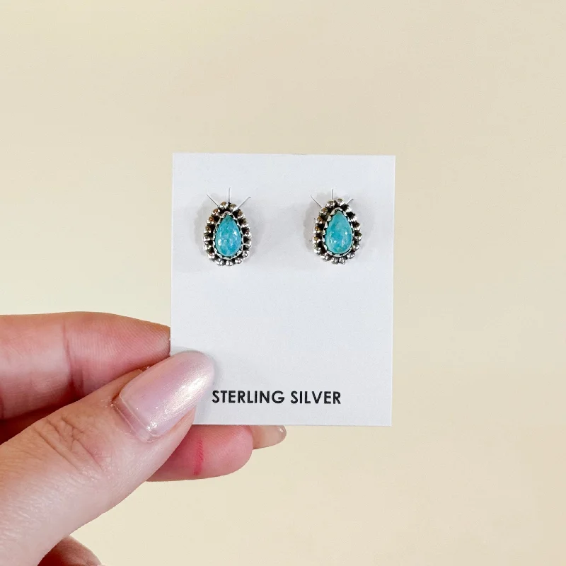 Big statement earringsHada Collection | Handmade Sterling Silver Teardrop Kingman Turquoise Stud Earrings