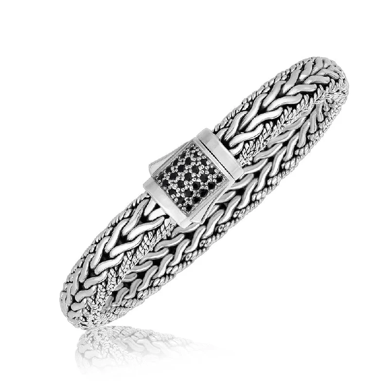 Sterling silver bracelets  Sterling Silver Braided Black Sapphire Adorned Men's Bracelet