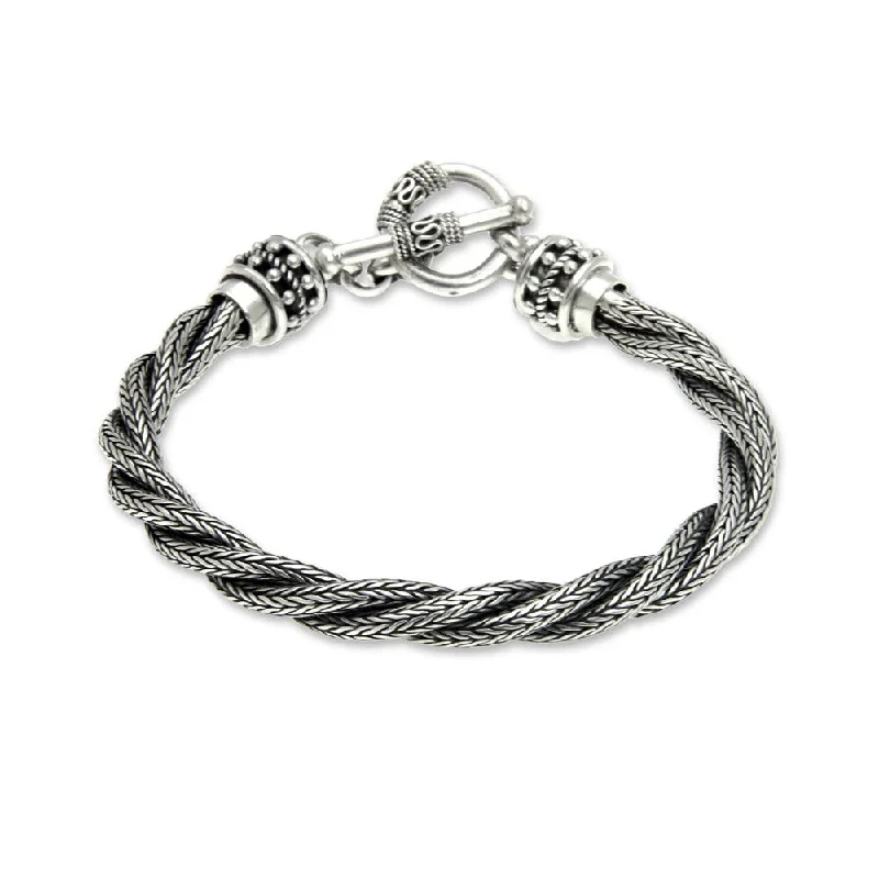 Boho tribal bracelets  Handmade Sterling Silver Men's 'Naga Twist' Bracelet (Indonesia)