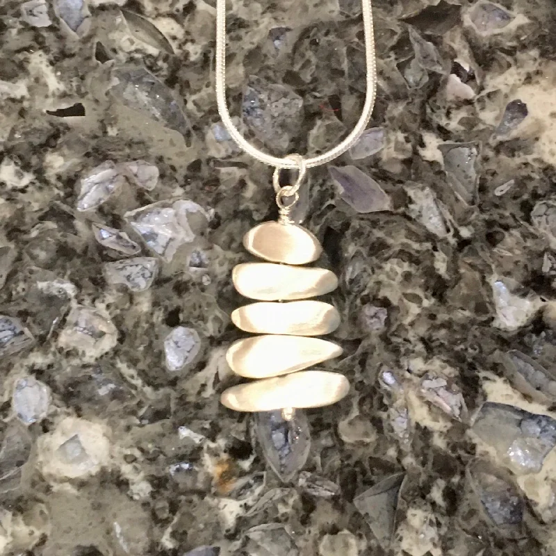 Trendy geometric necklaces  Stacked Brushed Sterling Silver Stones Pendant Necklace