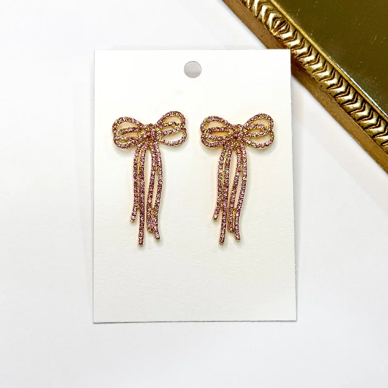 Cubic zirconia earringsRadiant Ribbons Gold Tone Pink Rhinestone Bow Earrings