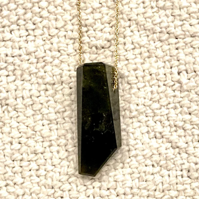 Waterproof necklaces  One of a Kind Geometric Forest Green Tourmaline on 14K Gold Necklace