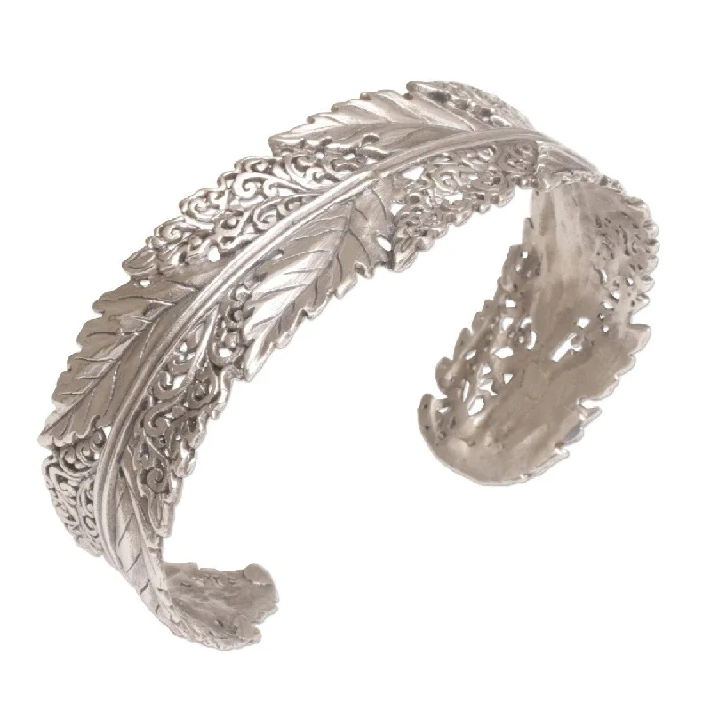 Geometric bracelets  NOVICA Flawless Leaves, Sterling silver cuff bracelet