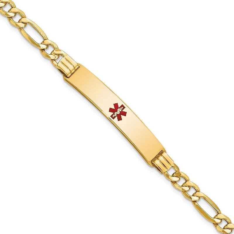 Sterling silver bracelets  Curata 14k Yellow Gold 7mm Engravable Medical Red Enamel Figaro Link ID Bracelet