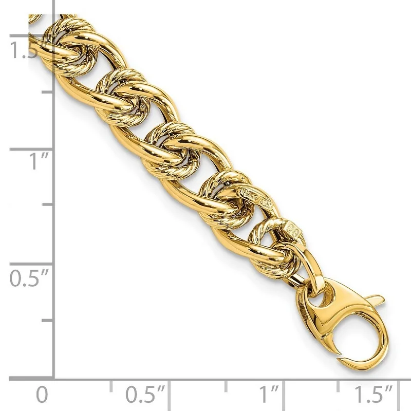 Diamond tennis bracelets  Curata 7mm 14k Yellow Gold Hollow Polished Fancy Link Bracelet 7.5 Inch