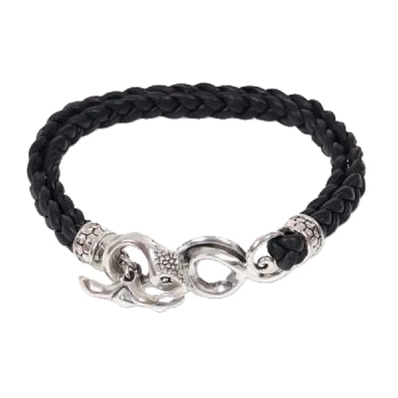 Bracelets for prom night  Handmade Sterling Silver Men's 'Cobra' Leather Braided Bracelet (Indonesia)