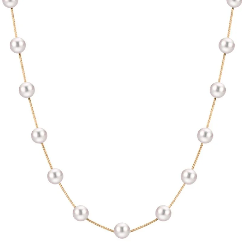 Threader necklaces for women  14kt Gold Freshwater Pearl Station Necklace