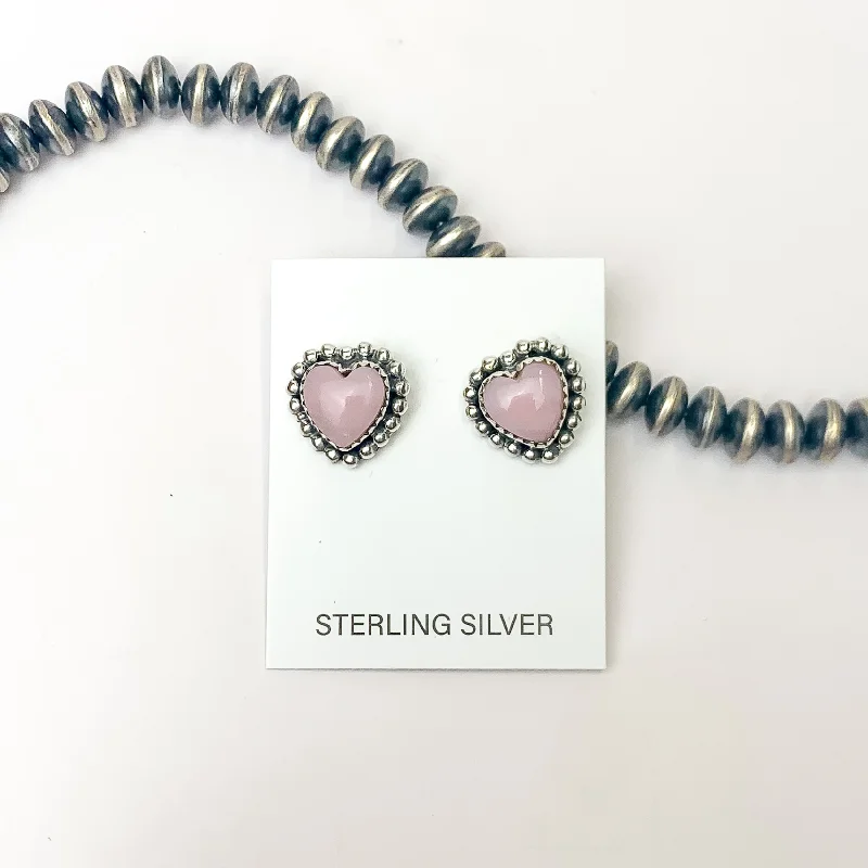 Push back earringsHada Collection | Handmade Sterling Silver Heart Shaped Stud Earrings with Pink Conch Stones