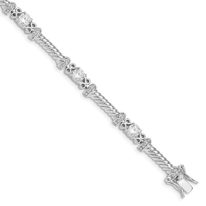 Asymmetrical bracelets  Curata 925 Sterling Silver Solid Polished Open back Safety clasp Box Catch Closure CZ Cubic Zirconia Simulated Diamond Bracelet