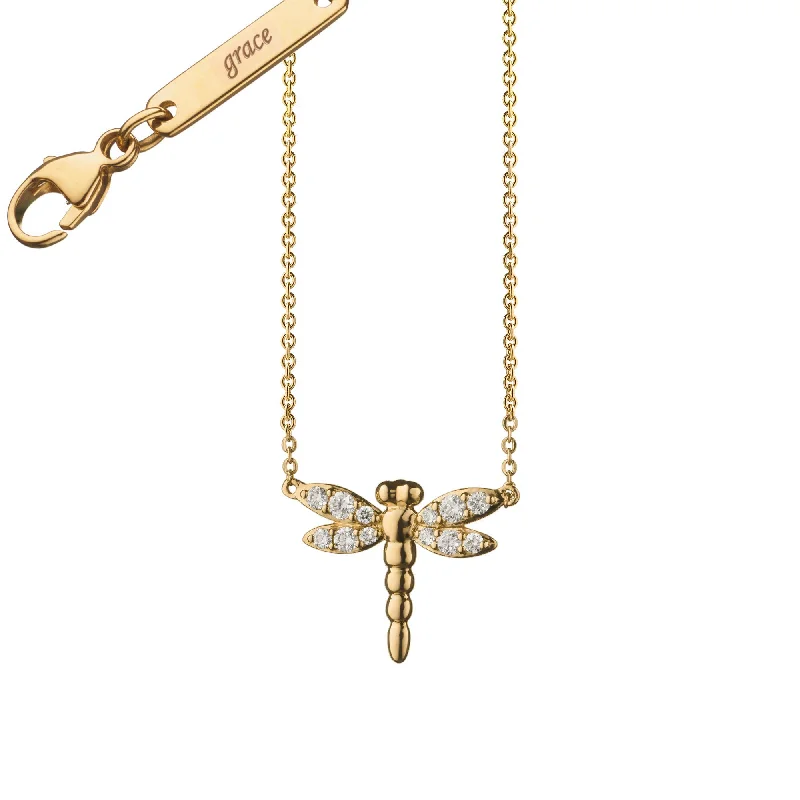 Necklace sets for layering  Diamond Critter Dragonfly "Grace" 18K Yellow Gold Necklace