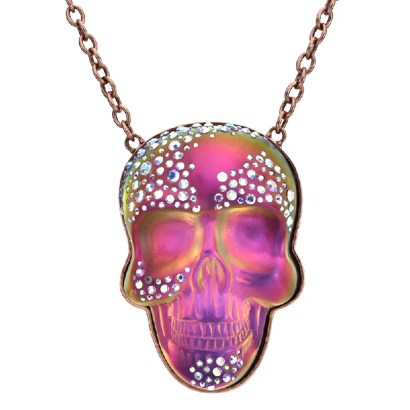 Elegant diamond drop necklaces  Couture Mystic Crystal Skull Ornament Necklace (Copper Ox/Mystic Iridis)