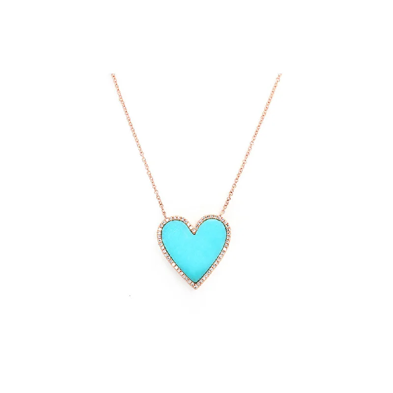 Blue sapphire necklaces  14k rose gold diamond pave and turquoise heart necklace