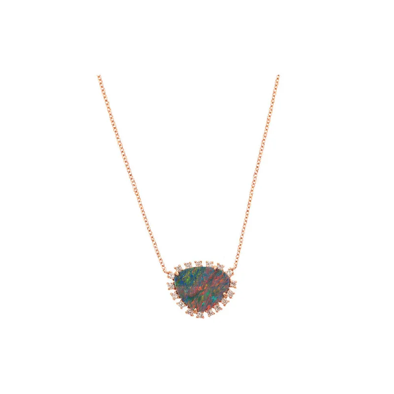 Threader necklaces for women  14K Rose Gold Diamond Pave & Opal Mini Slice Necklace