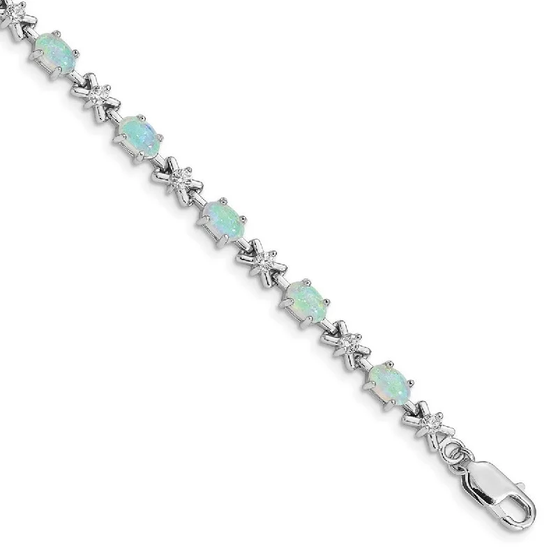 Extra long wrap bracelets  Curata 925 Sterling Silver Polished Safety bar Box Catch Closure White Simulated Opal and Cubic Zirconia Bracelet 7 Inch Lobster