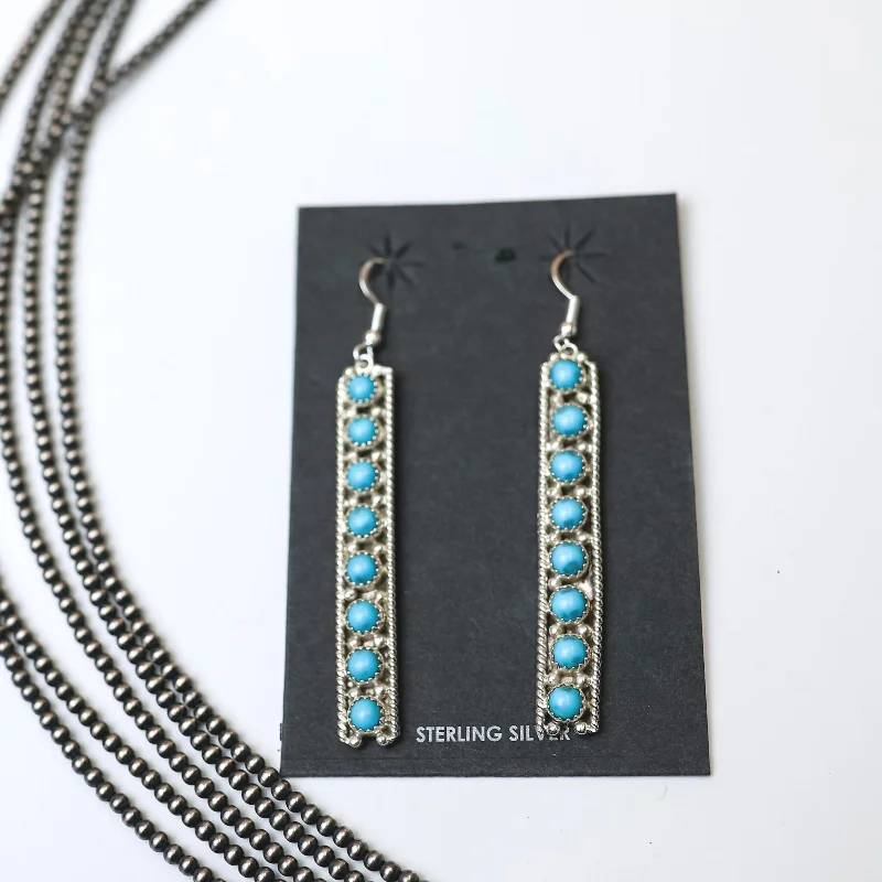 Leaf earringsNavajo | Navajo Handmade Sterling Silver Rectangle Dangle Earrings with Turquoise Stones