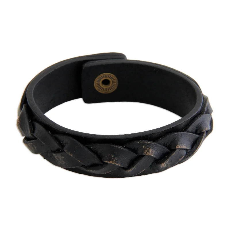 Waterproof bracelets  Handmade Distressed Leather Men's 'Java Journeys' Bracelet (Indonesia)