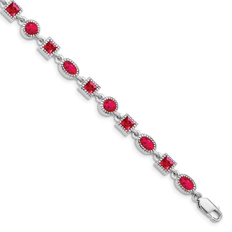 Bold charm bracelets  Curata 925 Sterling Silver Textured Polished Ruby Bracelet 7 Inch Lobster Claw