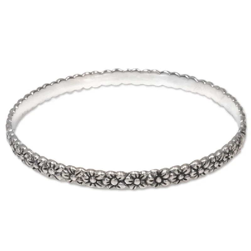 Matching necklace and bracelet set  Sterling Silver Bangle Bracelet, 'Silver Garland' (Indonesia)