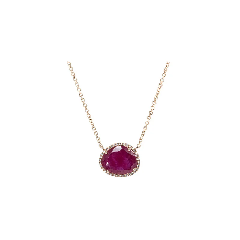 Bar pendant necklaces  14KT Rose Gold Diamond Pave and Ruby Slice Necklace