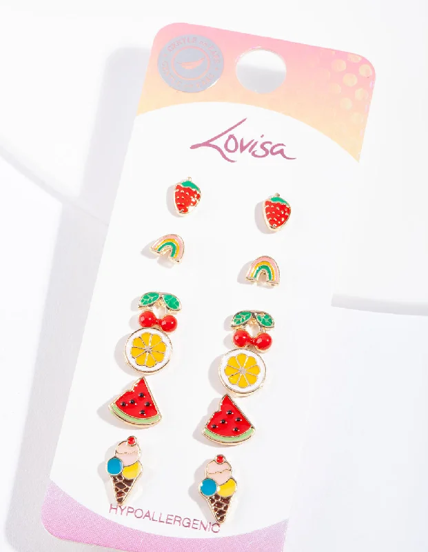 Anniversary gift earringsKids Fruit Stud Earring 6-Pack