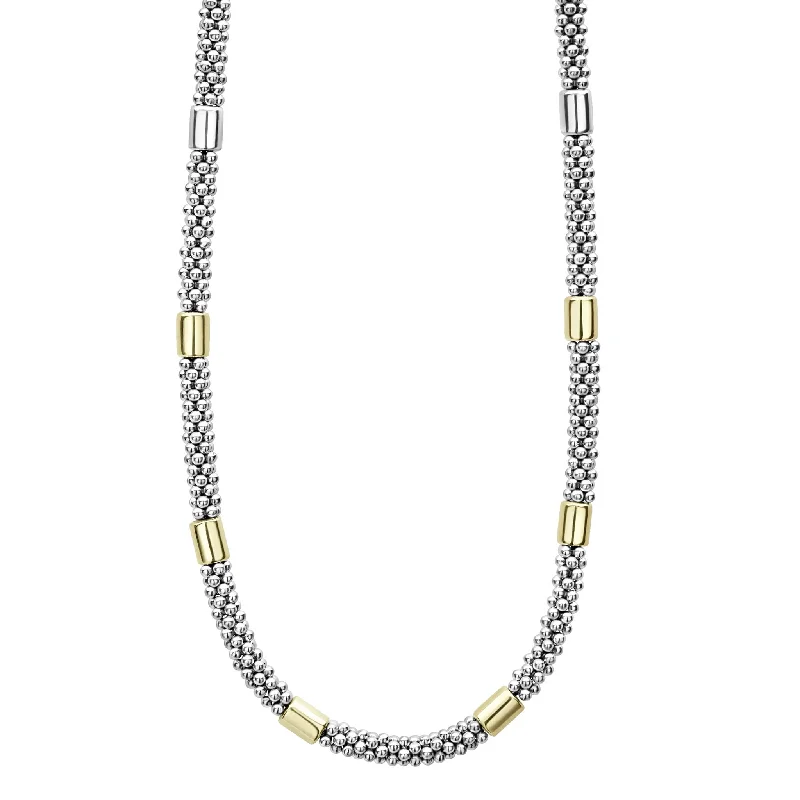 Yellow gold chain necklaces  Lagos High Bar Two-Tone Station Caviar Necklace, 5mm