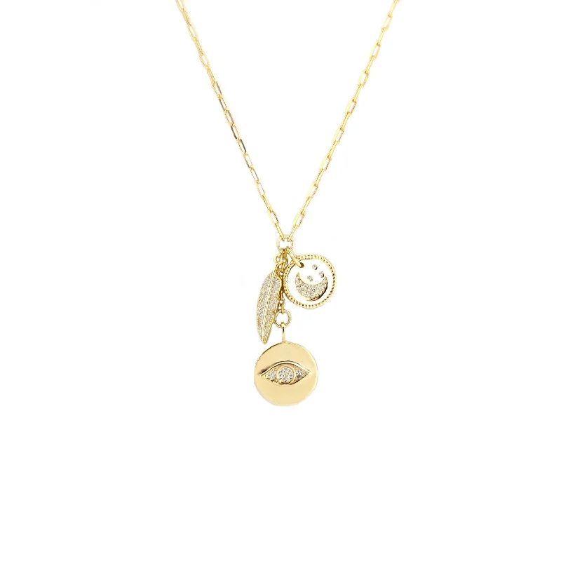 Small pendant necklaces  gold plated multi-charm necklace