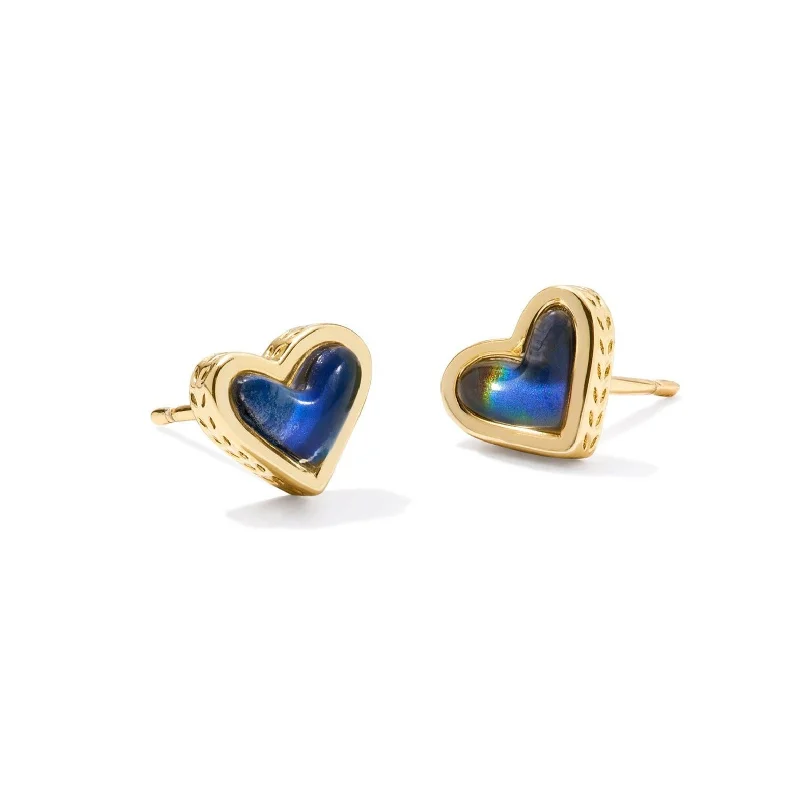 White pearl earringsKendra Scott | Framed Ari Heart Gold Stud Earrings in Mood Stone